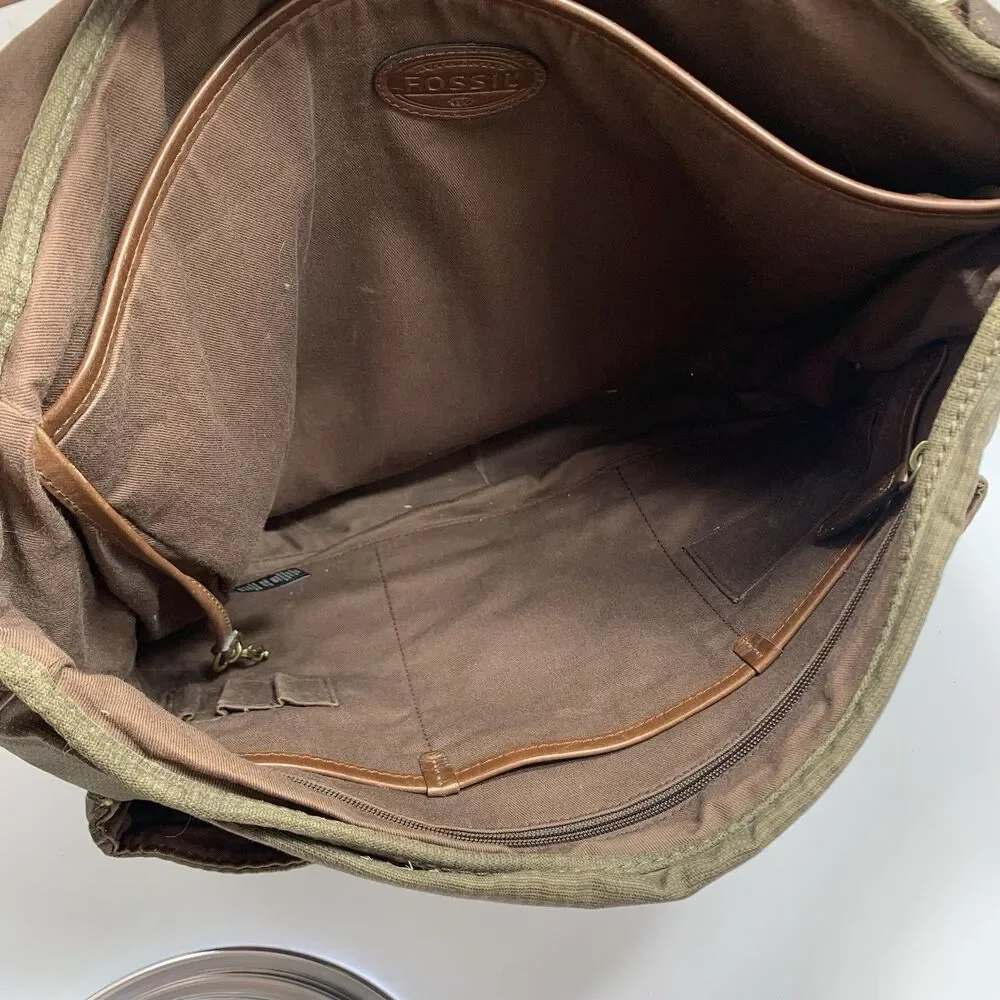 Fossil Leather & Fabric Messenger Laptop Adjustable Strap Bag Men’s